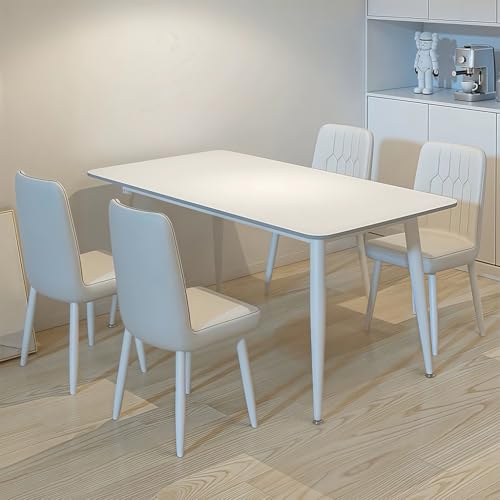 ダイニングテーブルセット 4人用 岩板テーブル 長方形 120×70×75cm チェア4脚付き ホワイト 食卓セット シンプル モダン 小型部屋用 [並行輸入品]