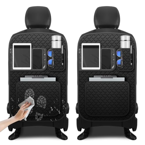Image of Back Seat Protector 2 Pack Fit For Ford F150 Car Kick Mats with Touch Screen Tablet Holder Storage Organizer Waterproof Dirt Proof Faux Leather Auto Accessories for Kids (1 Pair Black)