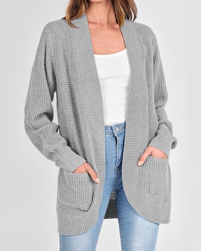 Image of KIRUNDO Cardigan Sweaters for Women 2024 Fall Open Front Long Sleeve Loose Lightweight Knit Sweater Coat with Pockets