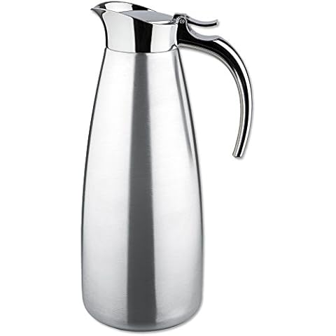 Isosteel VA-9345K 1 Litre 18/8 Stainless Steel Tableline Double-Walled Straight Shape Vacuum Pot with Flap Lid... Cover