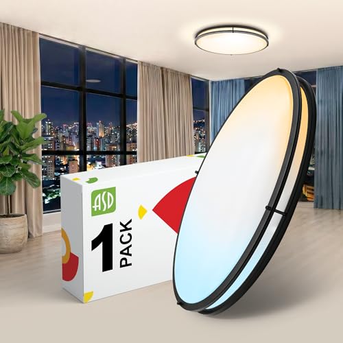 ASD LED 24" Oval Flush Mount Lighting, Close to Ceiling Light Fixture | 5CCT, Dimmable, ETL Listed | 38W 3289LM 2700-5000K 120V | Low Profile Double Ring Lamp | Black by ASD - Used condition - US$35.99
