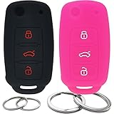 GFDesign 2Pcs Silicone Flip 3 Buttons Key Fob Cover Remote Case Keyless Protector Compatible with VW Volkswagen Passat CC Tiguan Touareg Eos Eurovan Golf GTI Jetta Beetle Rabbit (Black & Hot Pink)