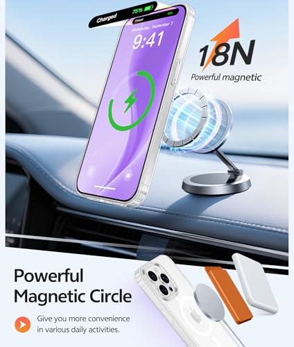 Image of FNTCASE for iPhone 14 Pro Max Case: [Compatible with Magsafe] [Screen Protector] Anti Yellowing Transparent Clear Magnetic Phone Cover - Military Grade Shockproof Drop Proof Protective Cases - Clear