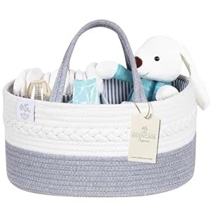 Kiddycare Woven Diaper Caddy Basket with Handle Lid, Diaper Caddy Basket with Dividers for Baby Boy/Girl Nursery, Baby Gift, Gray, Large Kiddycare Woven Diaper Caddy Basket with Handle Lid Diaper Caddy Basket with Dividers for Baby BoyGirl Nursery Baby Gift Gray Large