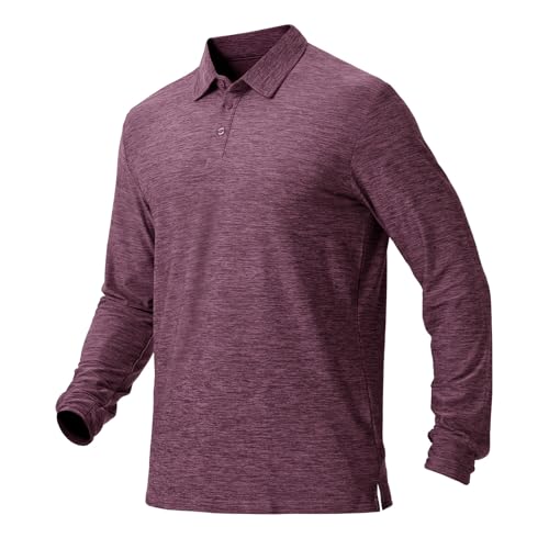 NAVISKIN Men's Long Sleeve UPF 50+ Quick Dry Polo Shirts Dark Maroon Size L