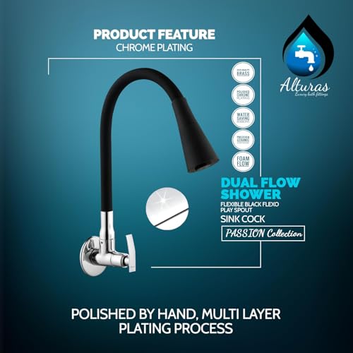 Image of ALTURAS Dual Flow Black Kitchen Sink Cock with 360 Degree Swivel Spout | Kitchen Sink Tap | Kitchen Faucet | Tap for Kitchen (Passion)