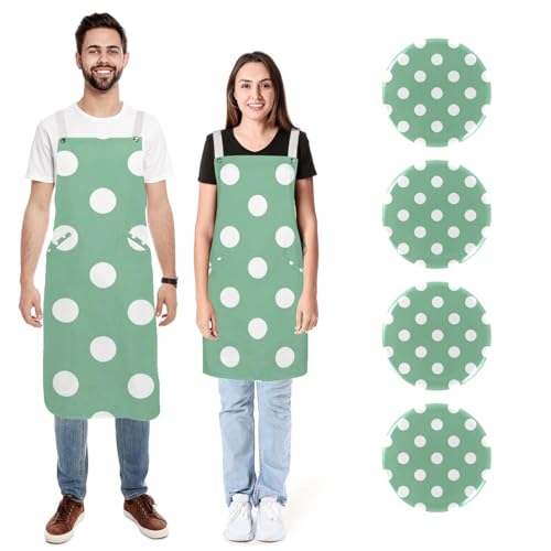 Tablier de cuisine à pois vert pour cuisiner sans taches et garder le style