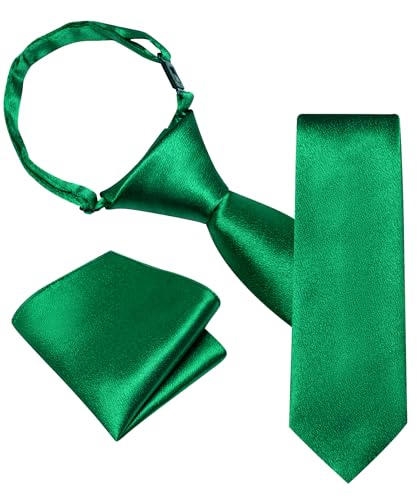Image of Barry.Wang Boys Ties Pre-Tied Satin Solid Color Kids Tie Pocket Square Set Adjustable Formal Necktie Graduation School