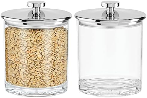 mDesign Small Airtight Apothecary Storage Organizer Canister Jars - Plastic Containers for Kitchen, Organization Holder for Pantry, Counter, and Cupboards, Lumiere Collection, 2 Pack, Clear/Chrome, 1 Quart