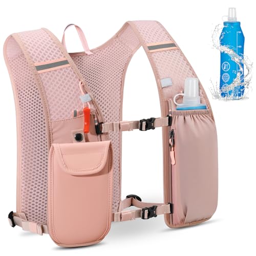 Running Vest for Men Women Lightweight Reflective Running Backpack Hydration Vest Pack with 500ml Water Bottle for Marathons Trail Running Cycling Hiking,Pink