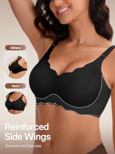 Image of Angelhood Seamless Jelly Bras for Women Wireless Push Up T-Shirt Bra Pack | Full Coverage, V Neck, No Underwire, Everyday Comfort, Convertible Bralettes, Supportive, Back Smoothing, Scalloped Brassiere