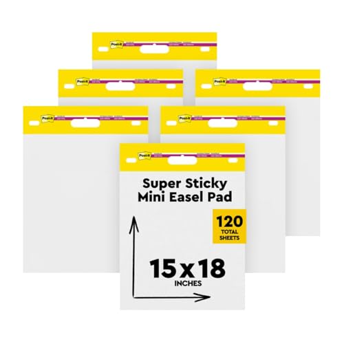 Post-it Super Sticky Mini Easel Pad 15 x 18 Inches 20 Sheets Per Pad 6 Pads Small White Premium Self Stick Flip Chart Paper