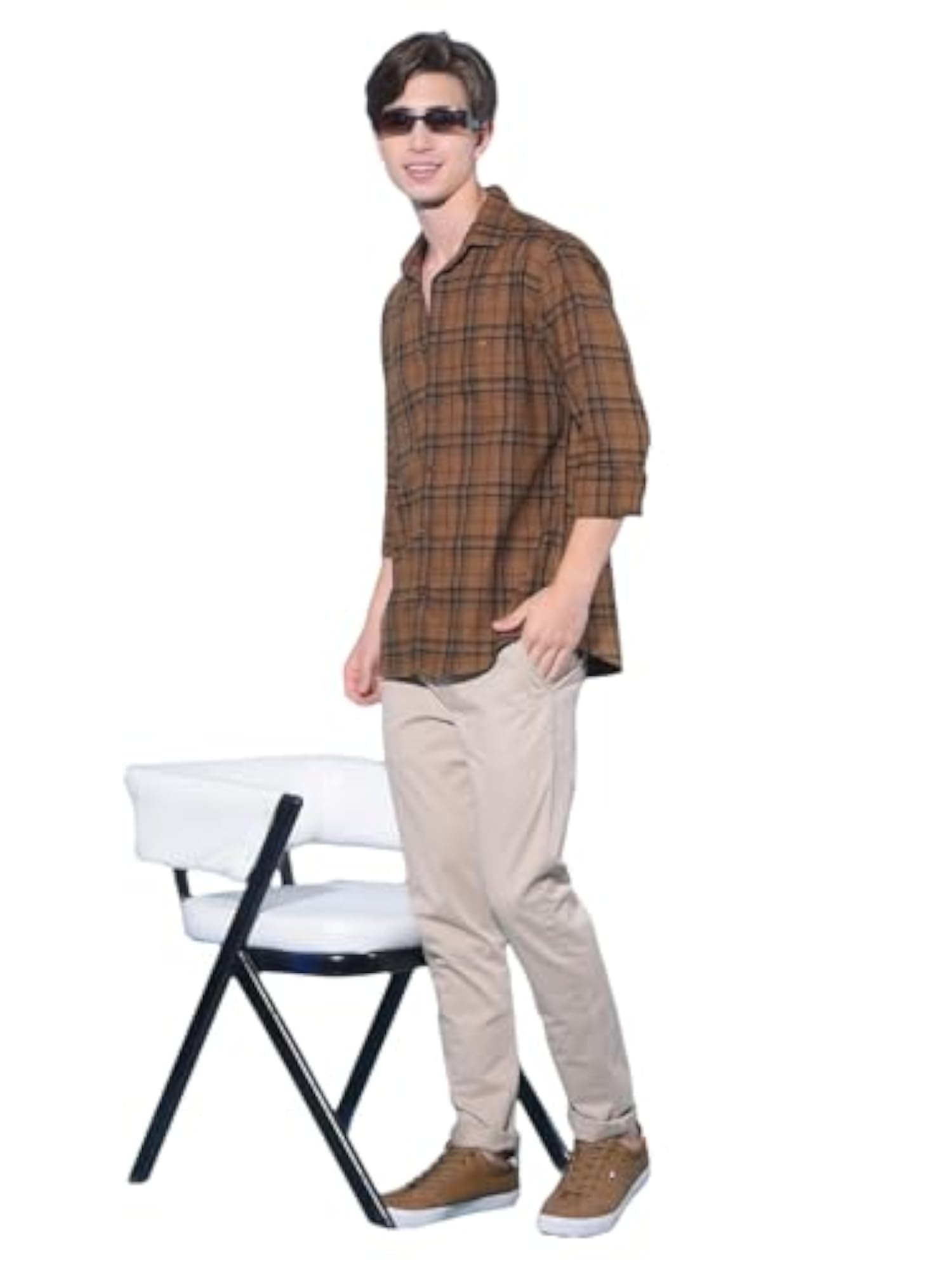 Men's Beige Cotton Trousers, Comfortable Fit