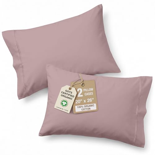 Image of 100% Organic Cotton Pillow Cases - King Size, Ultra Soft and Crisp, Cool Percale Pillow Covers, Sleeping Pillow Covers, Set of 2 - Sepia Rose