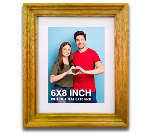Image of 6 x 8 inch Wooden Photo Frame with Mat, Yellow Photo Frame 6 x 8 inch with Mat or 8 x 10 inch without Mat for Wall Decoration, Gallery Walls, Best Wooden Photo Frames for Posters and Photos