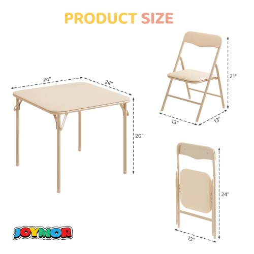 Image of JOYMOR Kids Folding Table and Chairs Set, 5-Piece Metal Frame Activity Set with Easy-Fold Design for Playroom & Classroom, Beige