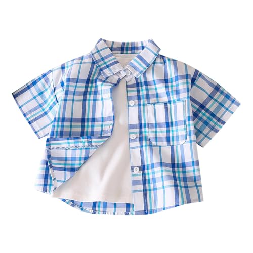 Boys Plaid Button Down Shirts Short Sleeve Lightweight Summer Casual Shirts for Kids 1-11 Years