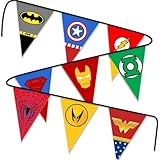 Superhero Theme Happy Birthday Banner for Kids Adults Fabric Banner Background for Birthday Party Decorations Pennant Flags Garland Decor for Kids Boys Girls Baby Shower Birthday Party Favor Supplies