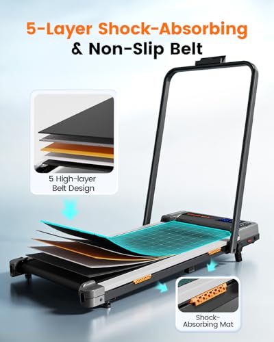 Image of Walking Pad with Incline and Handle Bar, 2.5 HP Quiet Walking Pad Treadmill with 265 LBS Capacity, Portable Under Desk Treadmill, Portable Treadmills for Home