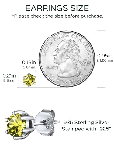 Chicsilver CE13761B-8-UC Hypoallergenic Birthstone Earrings, 925 Sterling Silver Round Cut Peridot Stone August Birthstone Stud Earrings thumb #3