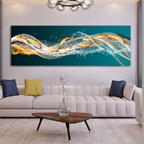 Tableau Abstrait Vague de Poisson Doré pour Créer un Salon Apaisant