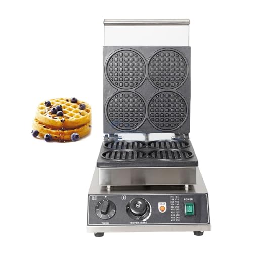 Image of LPLYAA Electric Waffle Maker Iron Round Shape for Commercial Home Use, Four Slice Deep Fill Waffle Maker, Non-Stick Plates, Timer & Temperature Control, Stainless Steel, Cool Touch Handle, 1750W