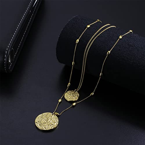 Rofusn Layered Gold Moon Pendant Necklace For Women, Stainless Steel Coin Full Moon Chain Necklace For For Wedding Engagement Summer Dresses #TOP2