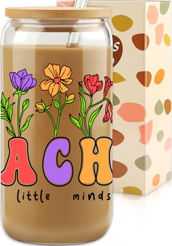 Personalized Teacher Appreciation Gift, Floral Teacher Glass Cup,...