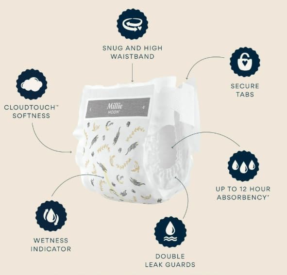 Millie Moon Premium Luxury Diapers, Ultra Absorbent Ultimate Comfort, Size 4-66 Count