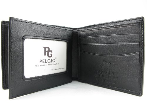 Pelgio Genuine Polished Stingray Shagreen Skin Leather Bifold Wallet (Black) #TOP5