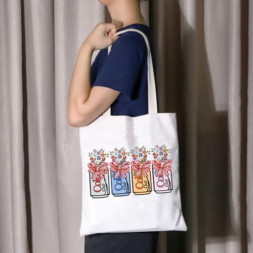 Image of JNIAP Drinks Pink Bow Coquette Tote Bag Drinks Wild Flowers Grocery Bag Soda Drinks Lover Gift (Co)