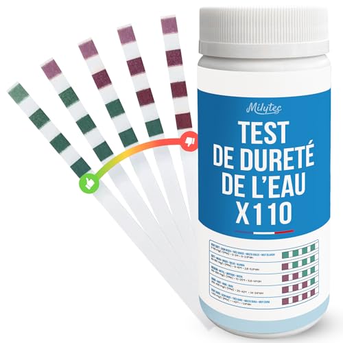 MILYTEC 110 Bandelettes Tests TH Eau Potable – Kit Analyse Dureté de l’Eau Calcaire – Testeur TH Adoucisseur, Aquarium, Piscine – Mesure Facile avec...