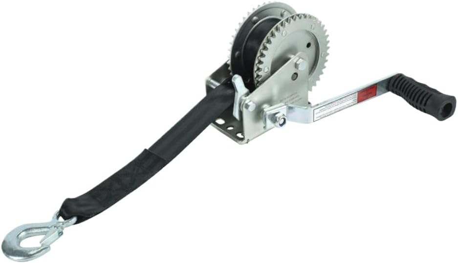 Hand Winch 2000 LBS 900 KG 6.1M Extra Long Synthetic Strap Webbing Compatible with Car Boat Trailer