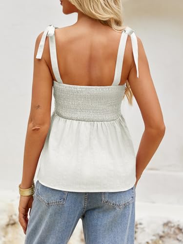Tankaneo Womens Cute Tank Tops Summer Casual Peplum Babydoll Square Neck Tie Strap Backless Shirts3
