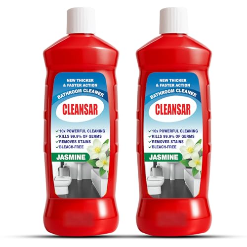 CLEANSAR Power Clean Bathroom Cleaner 500ml, Jasmine Fresh – Ultra 10x Cleaning Power, Kills 99.9% of Germs, Thick Formula for Faster Action (Pack of 2)
