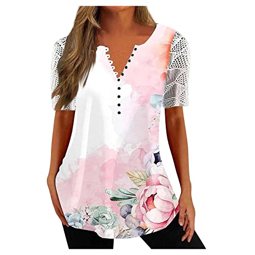 Summer-Shirts-for-Women-2023-Print-V-Neck-Short-Sleeve-Tops-Relaxed-Athletic-Tunics-Comfy-Clothes-Dressy-Casual-Top