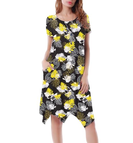 Image of Women Casual Loose Soft Crewneck Short Sleeve Pockets Swing T-Shirt Dress