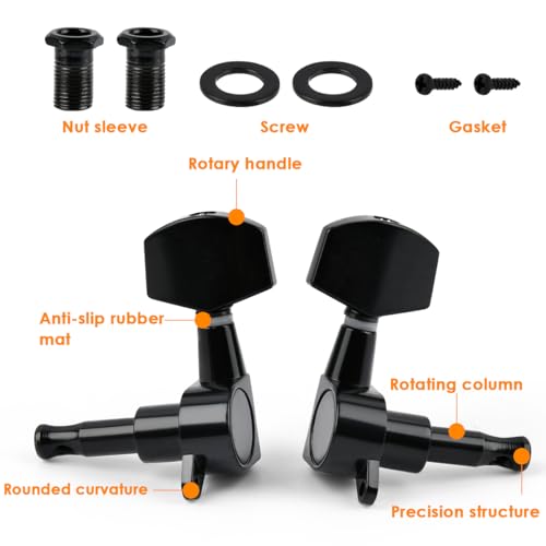 FOCCTS 6 Pieces Guitar String Tuning Pegs Guitar Tuner Machine Heads Knobs Guitar Tuning Pegs Guitar Tuner Keys for Fender Stratocaster Telecaster Electric Guitar (3 Left + 3 Right) - Thumbnail 3