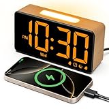 GOLOZA Alarm Clocks Bedside, Wood Grain, Digital Clock with Night Light, Desk Clock for Bedside, Power-Off Memory & Alarm, Dual Alarm, 5 Level Brightness +Off, 12/24H, 9min Snooze, Reveil Matin - Image 1