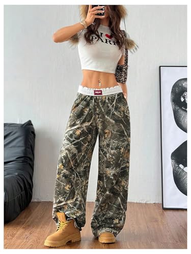 Image of RoseSeek Women's Letter Leopard Print Y2K Straight Elastic Waist Leg Pants