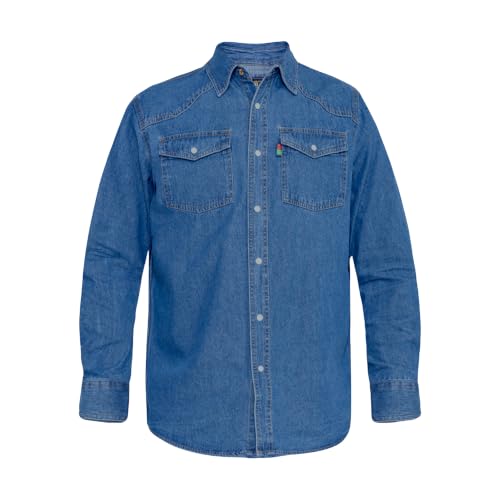 Image of Duke D555 Mens Kingsize Denim Shirt Chest Pockets Full Sleeves Buttons Collar Stonewash Blue 7XL (Western)
