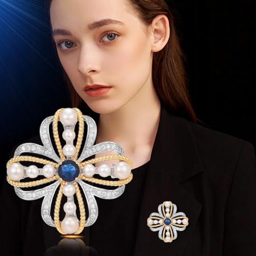 Image of Flower Brooch Pin - Rhinestone Flower Pin 18k Gold Plated - Thanksgiving Day, Birthday, Wedding Gifts for Mom, Wife