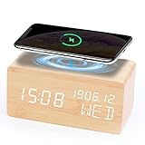 Holz Wecker digital Uhr, Temperaturanzeige, digital Uhr Holzwecker Tisch Design Wecker Dekoration Schlafzimmer Alarm Clock Bambus