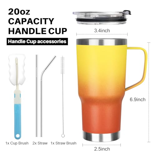 Image of 20 oz Tumbler with Handle, Stainless Steel Insulated Tumbler with Lid and Straw, Double Wall Vacuum Coffee Mug Tumbler, Insulated Coffee Thermal Cup for Cold and Hot (Yellow Orange, 20 Ounces)