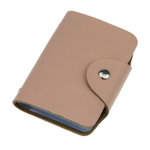 Holiberty Soft Genuine Cowhide Leather ID Credit Business Name Card Case Holder Book Wallet Organizer Pure Color Gift - Pink