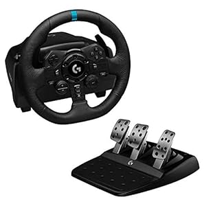 Logitech Rueda y pedales de carreras G923 para PS 5, PS4 y PC con TRUEFORCE hasta 1000 Hz Force Feedback, pedal sensible, control de lanzamiento de doble embrague y cubierta de rueda de cuero genuino