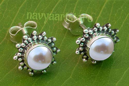 Pearl Stone Stud Earring, Handmade 925 Sterling Silver Stud Earrings For Women And Girls, Solitaire Stud Earring, Round Stone Stud Earrings, Gift Jewelry For Her #TOP5