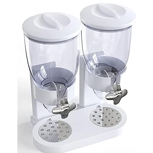 BURLOE Distributeur double de flocons d'avoine, distributeur de denrées alimentaires en matière synthétique, cornflakes, bonbons, bonbons et muesli, récipient à flocons d'avoine,Blanc