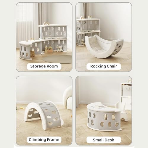 Image of StarAndDaisy Multi-Function Kids Cabinet /Study Table /Desk, Baby & Kids C-Shape Frame | Mini Climbing Frame for Toddlers | Durable Plastic Rocking Recliner Bed, Indoor Play Furniture -Grey