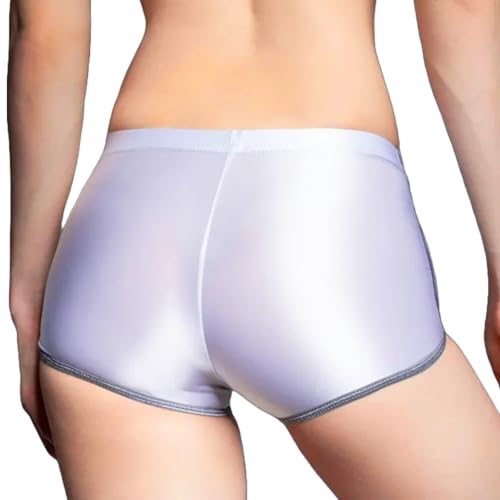 Womens Vintange White Oil Silk Booty Shorts Bottom for Rave, Festival, Dancing L